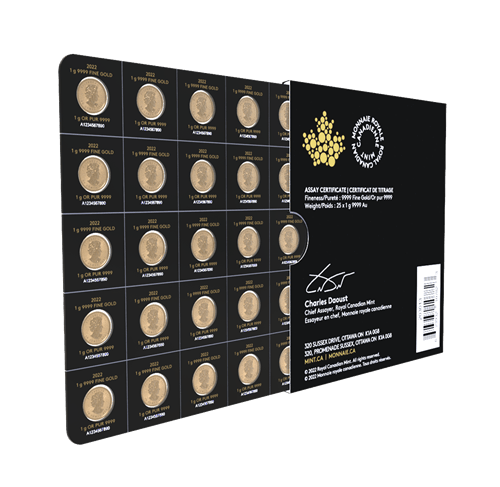 25 x 1g Sheet Canadian Gold Maple Leaf Coins