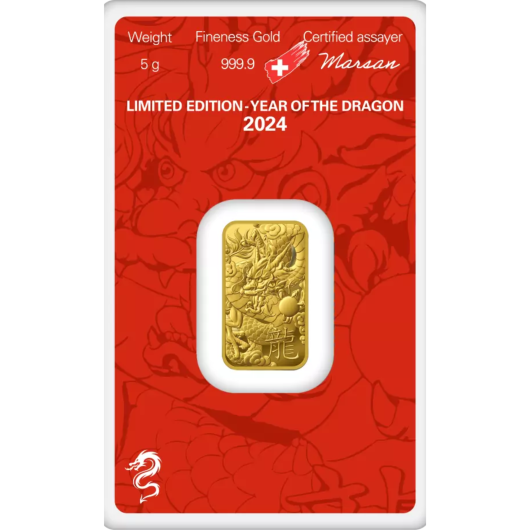 2024 5g Argor-Heraeus Gold Lunar Dragon Minted Bar
