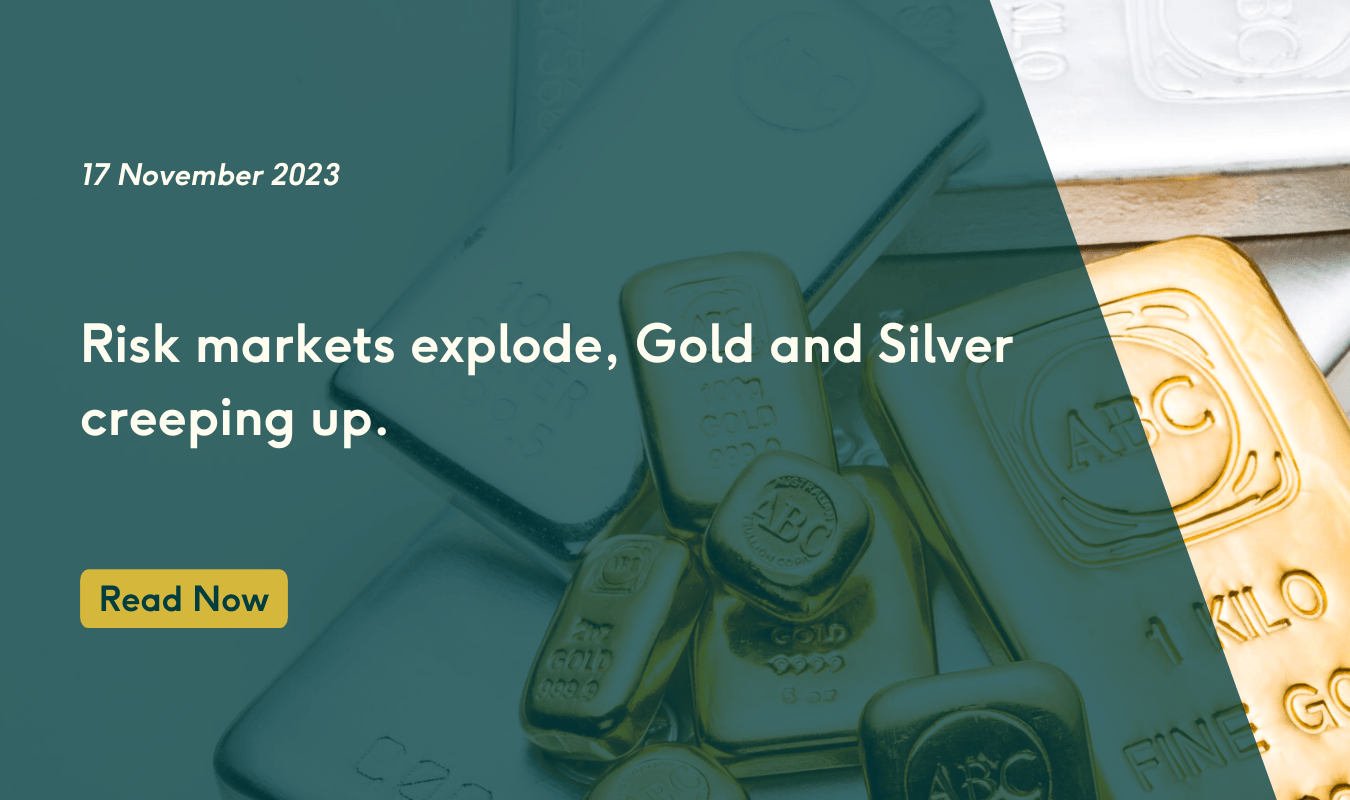 Risk markets explode, Gold and Silver creeping up