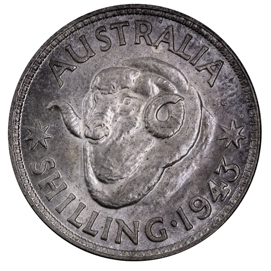 1943M Australian Shilling Gem Uncirculated