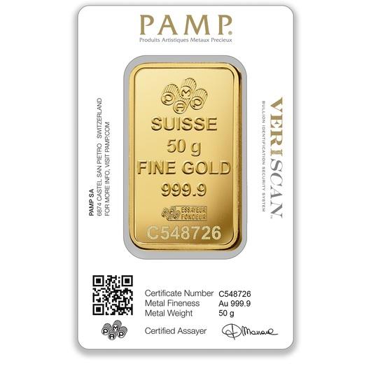 50g PAMP Lady Fortuna Gold Minted Bar