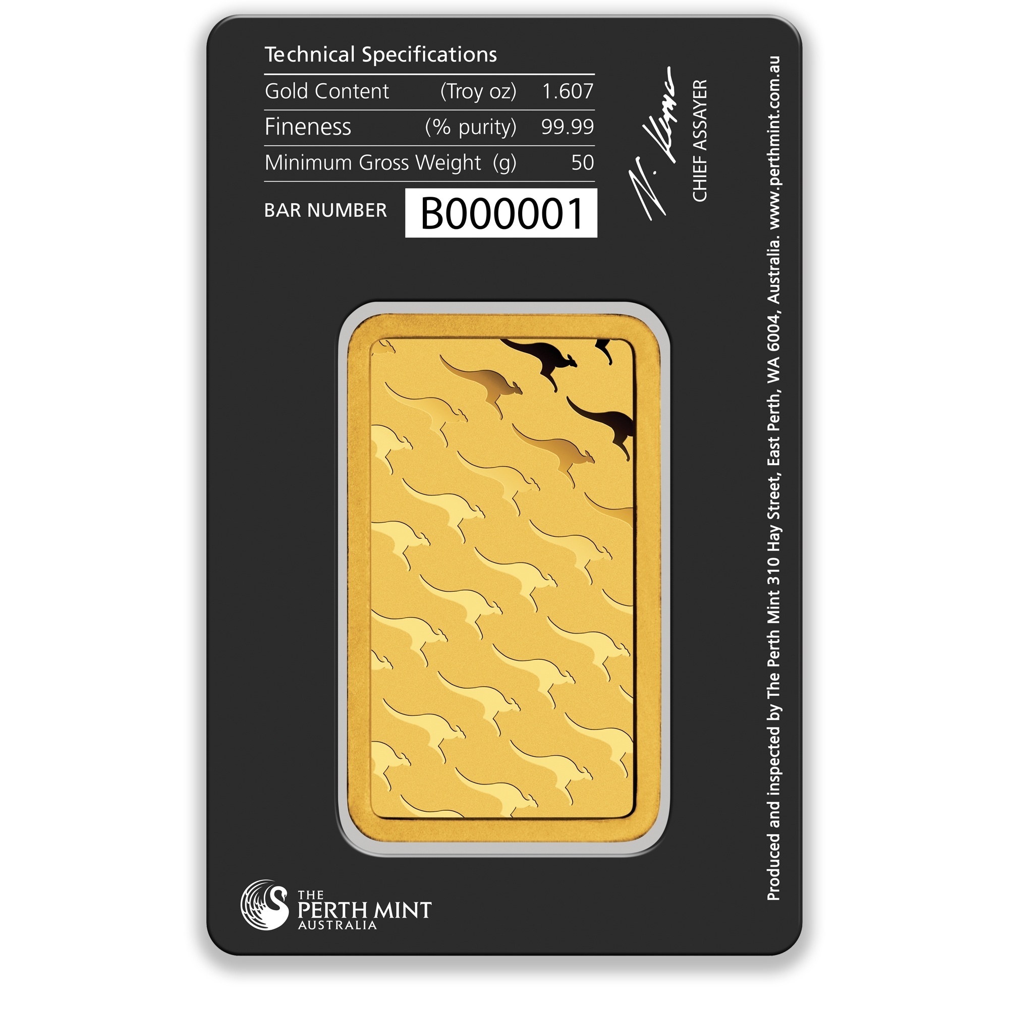 50g Perth Mint Gold Minted Bar