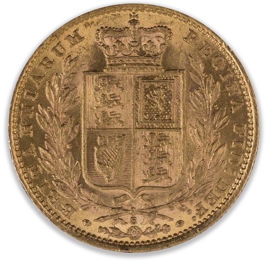 1885S Young Head Shield Sovereign About Uncirculated