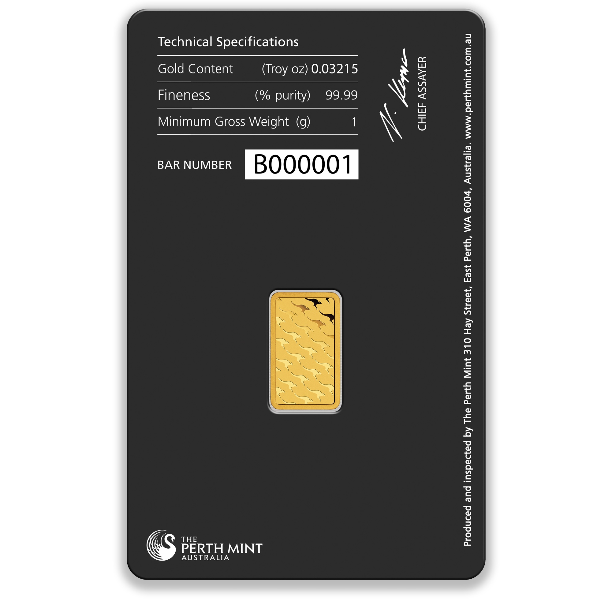 1g Perth Mint Gold Minted Bar