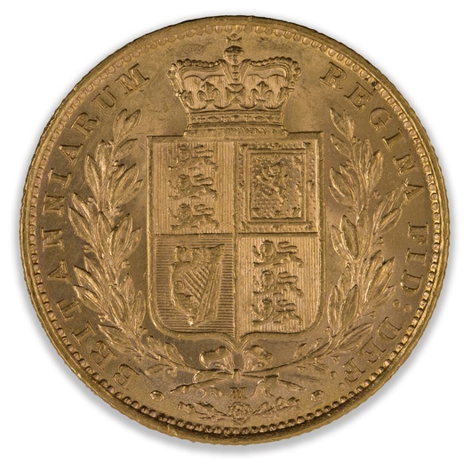 1884S Young Head Shield Sovereign About Uncirculated