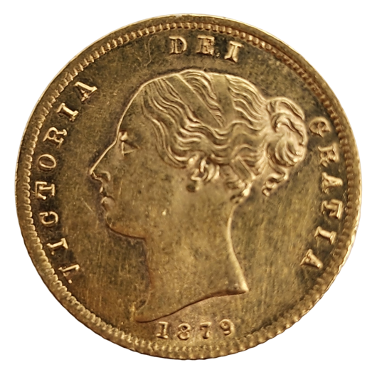 1879S Shield Half Sovereign About Uncirculated