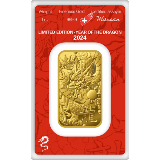 2024 1oz Argor-Heraeus Gold Lunar Dragon Minted Bar