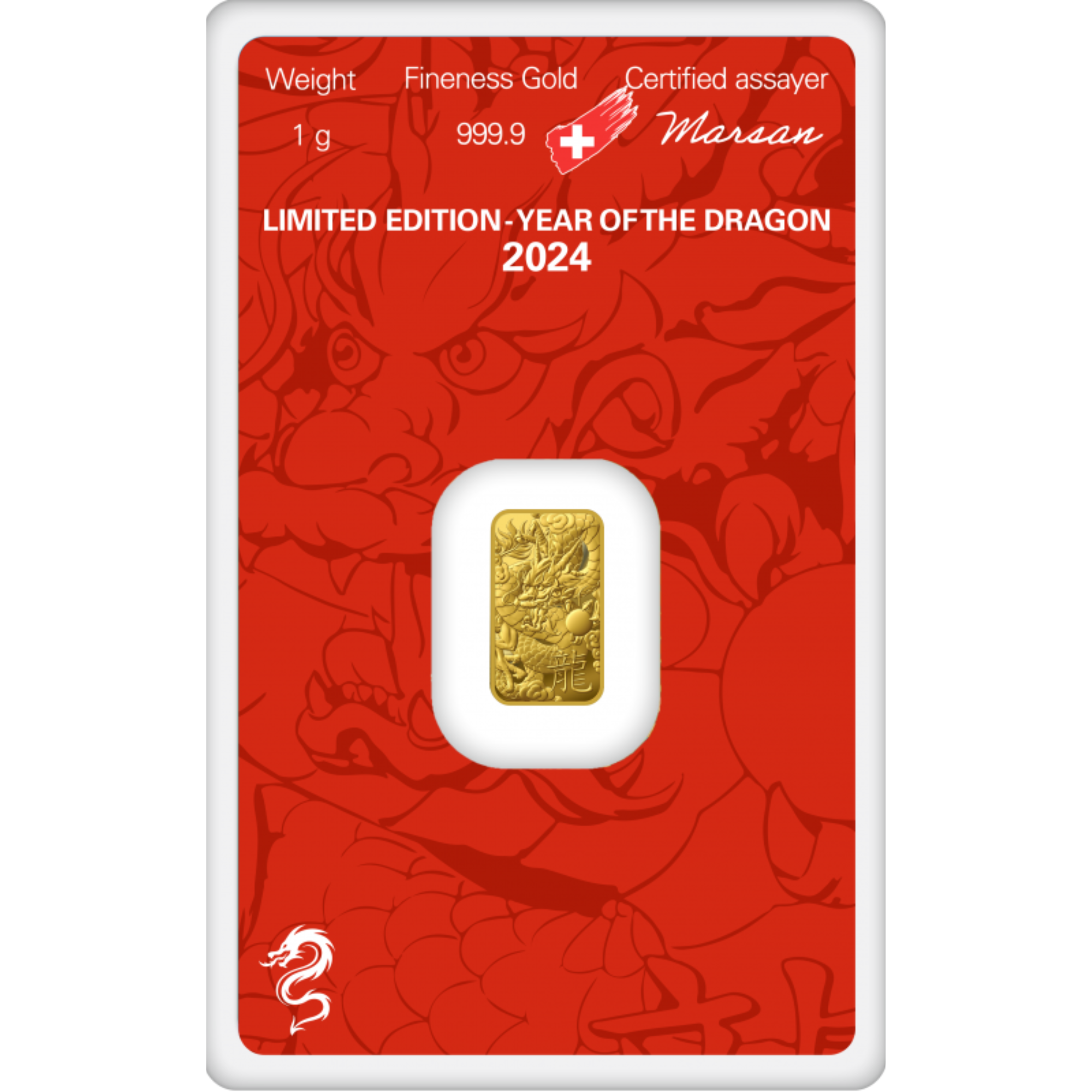2024 1g Argor-Heraeus Gold Lunar Dragon Minted Bar