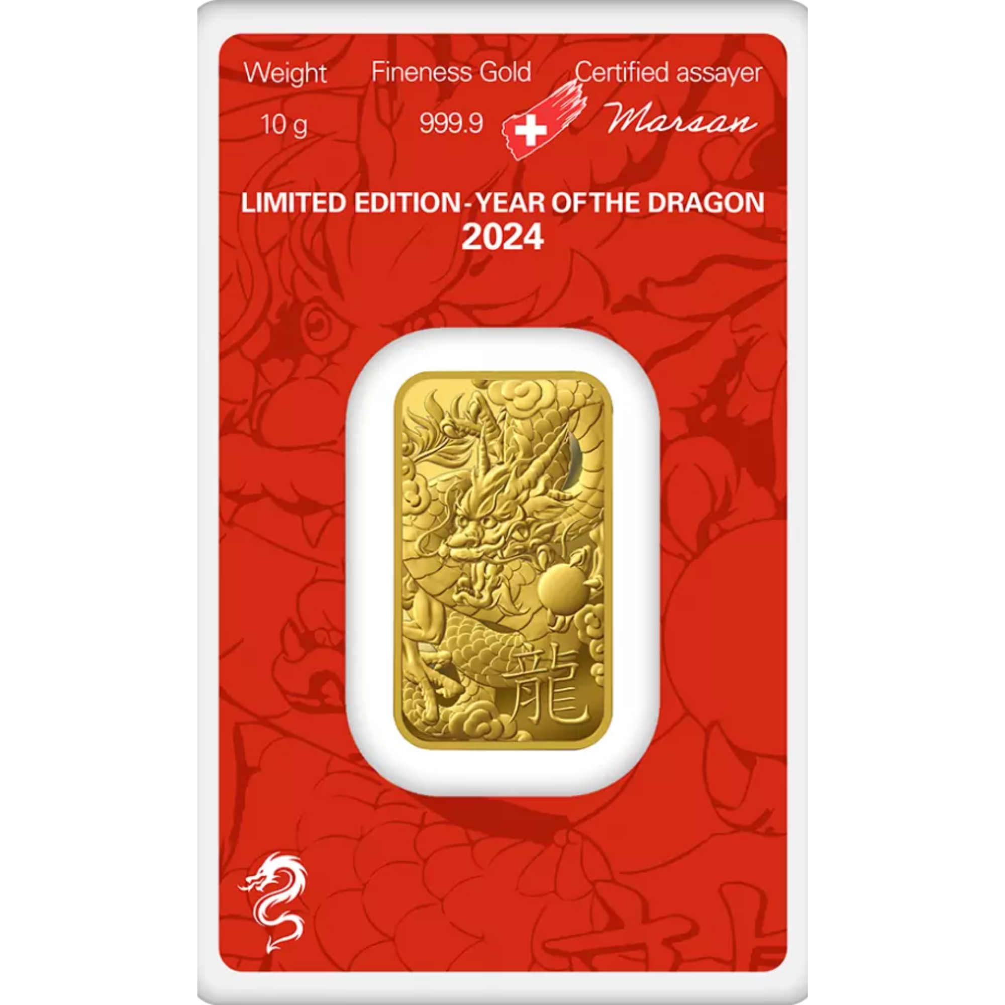 2024 10g Argor-Heraeus Gold Lunar Dragon Minted Bar