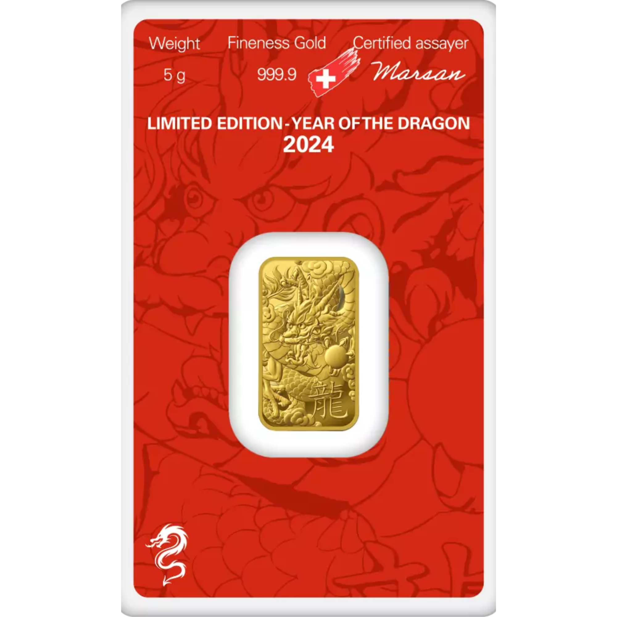 2024 5g Argor-Heraeus Gold Lunar Dragon Minted Bar