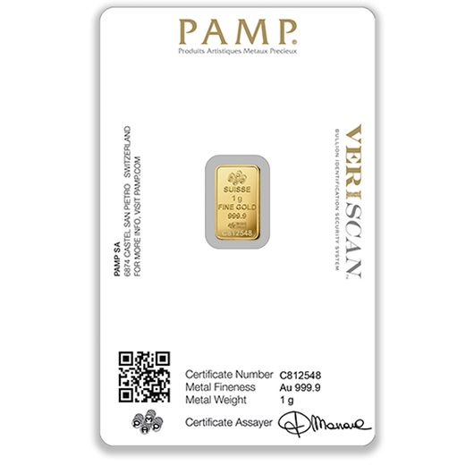 1g PAMP Lady Fortuna Gold Minted Bar