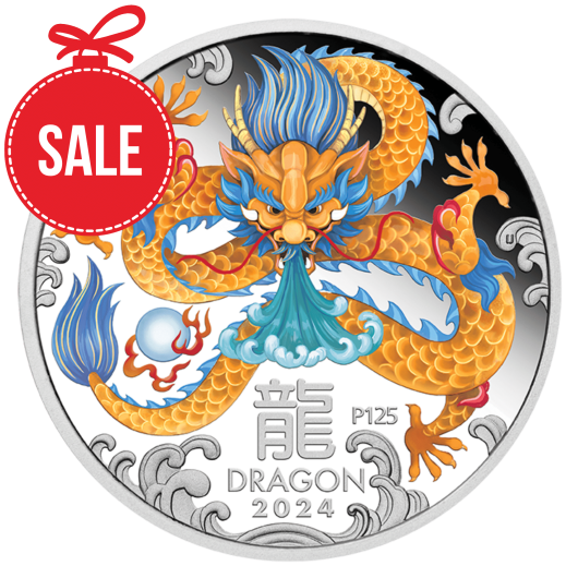 2024 Year of the Dragon 1oz Silver Coloured Coin in Card