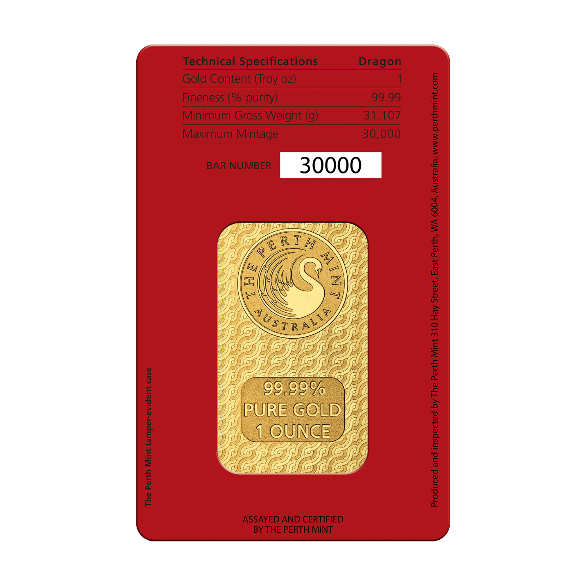 2024 1oz Perth Mint Gold Lunar Dragon Bar