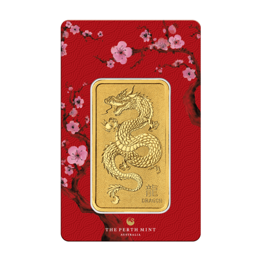 2024 1oz Perth Mint Gold Lunar Dragon Bar