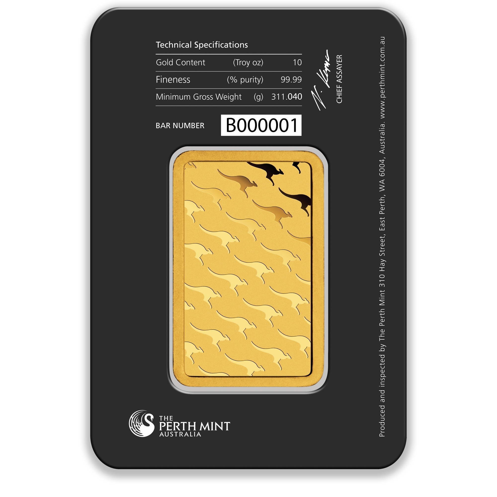 10oz Perth Mint Gold Minted Bar