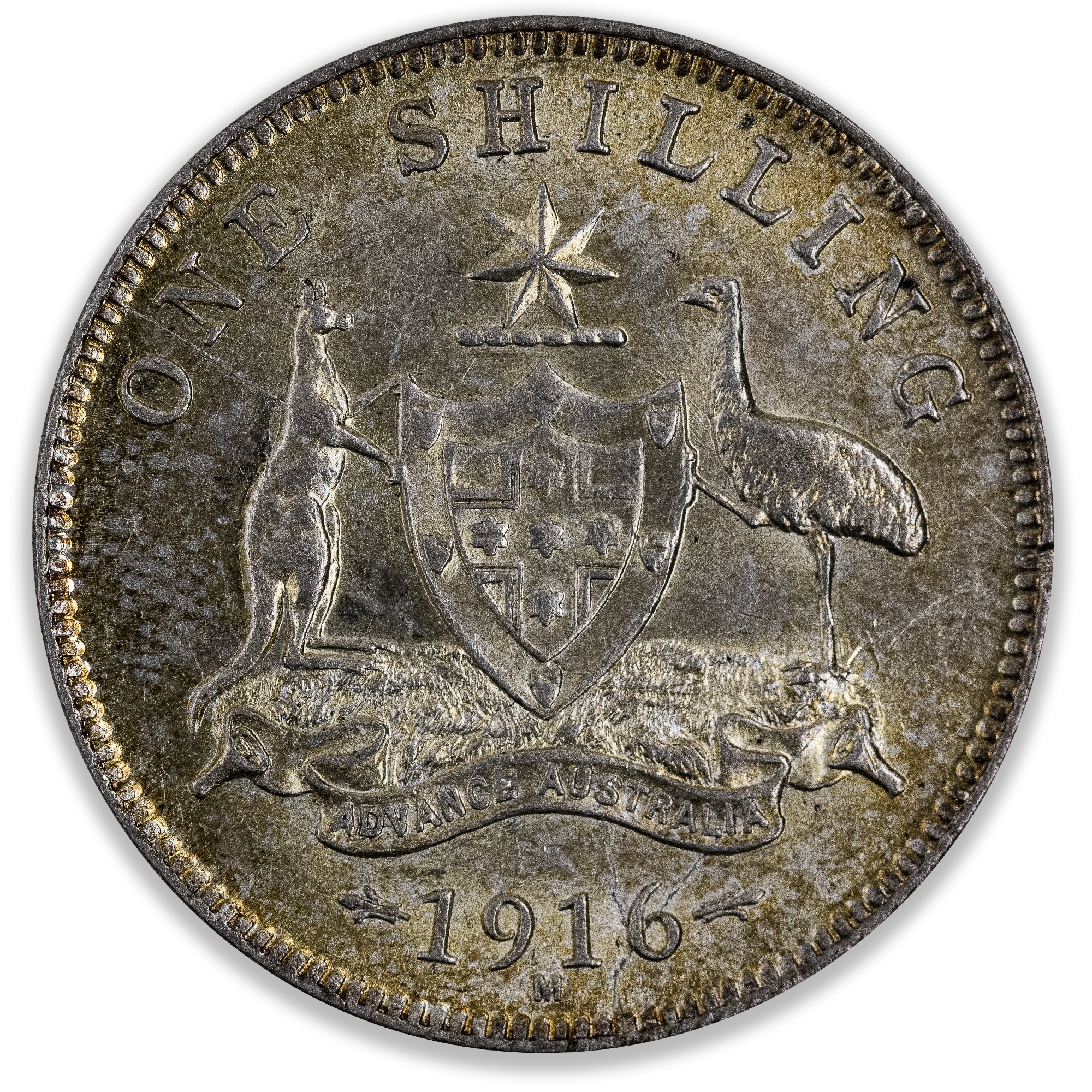 1916 Australian Shilling Good Extra Fine/About Uncirculated