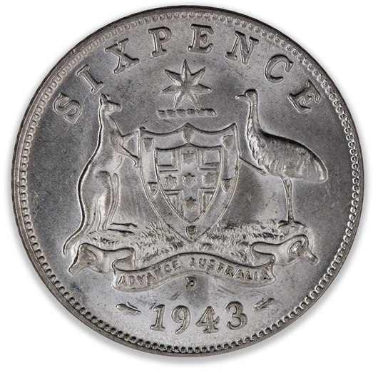 1943D Australian Sixpence Choice Uncirculated