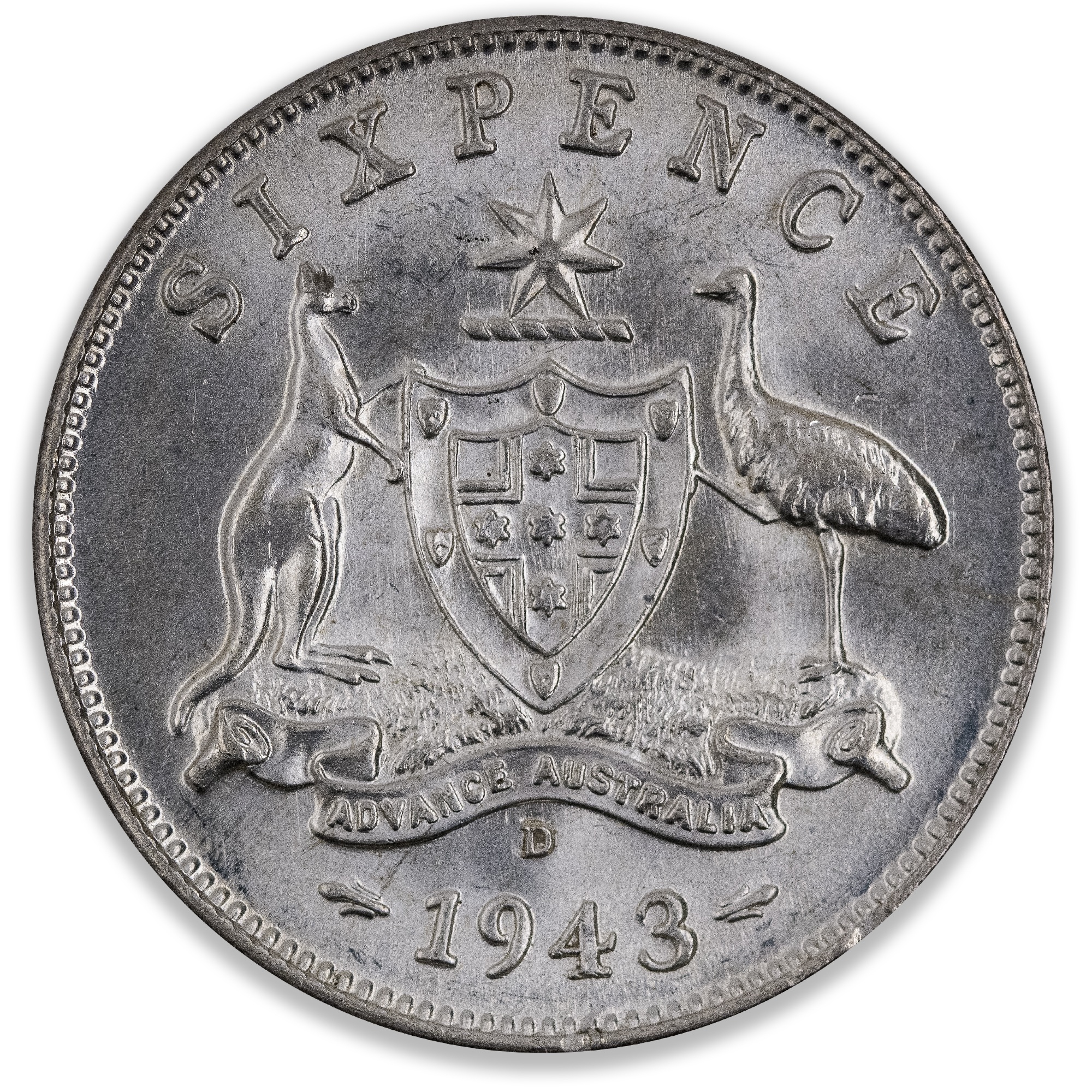 1943D Australian Sixpence Choice Uncirculated