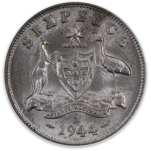 1944S Australian Sixpence Choice Uncirculated