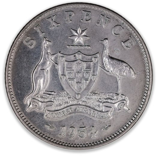 1954 Australian Sixpence Uncirculated