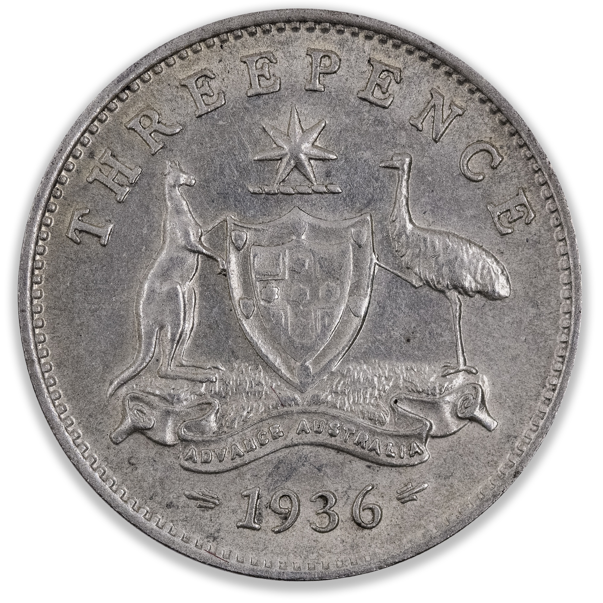 1936 Australian Threepence About Uncirculated