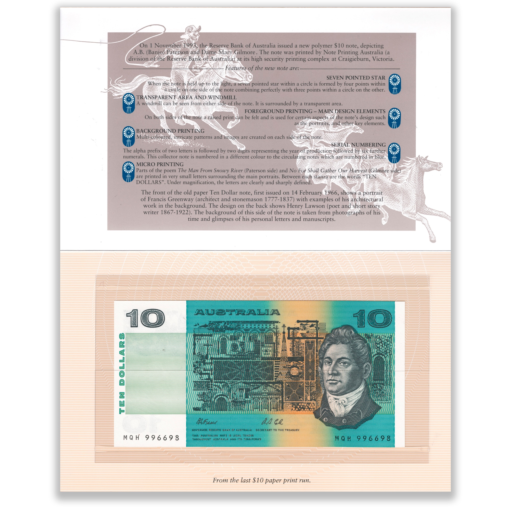1993 $10 Banknote Folder