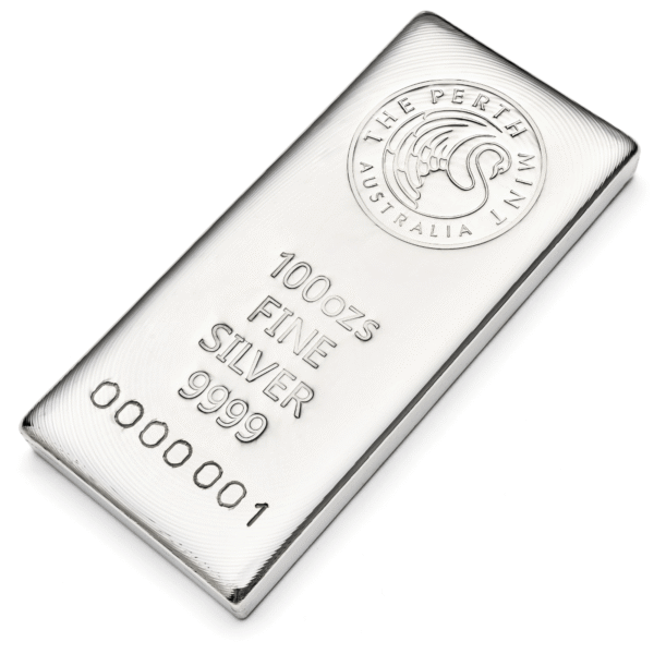 100121 - Flat Lay 100oz Perth Mint Silver Cast Bar 100oz Perth Mint Silver Cast Bar