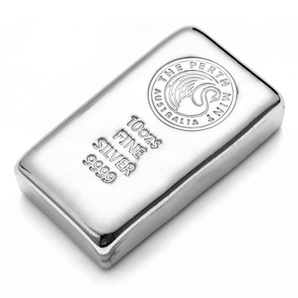 100130 - Flay Lay 10oz Perth Mint Silver Cast Bar 10oz Perth Mint Silver Cast Bar