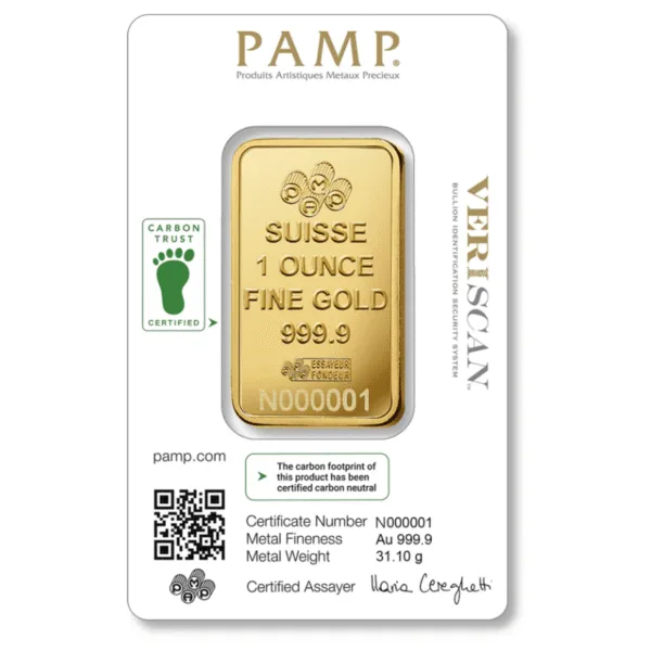 100195 - Carbon Neutral Reverse 1oz PAMP Lady Fortuna Gold Minted Bar lady fortuna