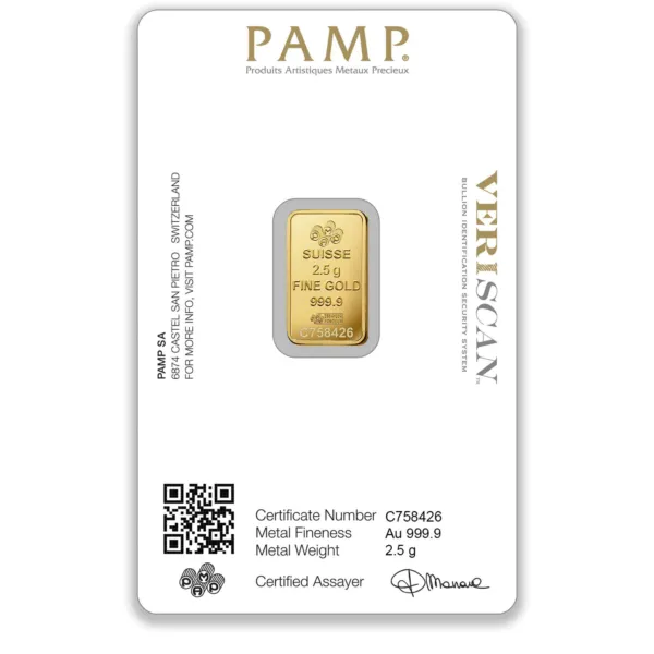 2.5g PAMP Lady Fortuna Gold Minted Bar 2.5g PAMP Lady Fortuna Gold Minted Bar