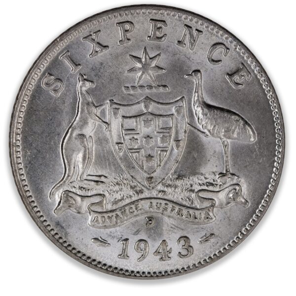 1943D Australian Sixpence Choice Uncirculated 1943D Australian Sixpence