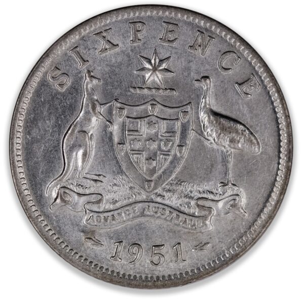 1951M Australian Sixpence About Uncirculated 1951