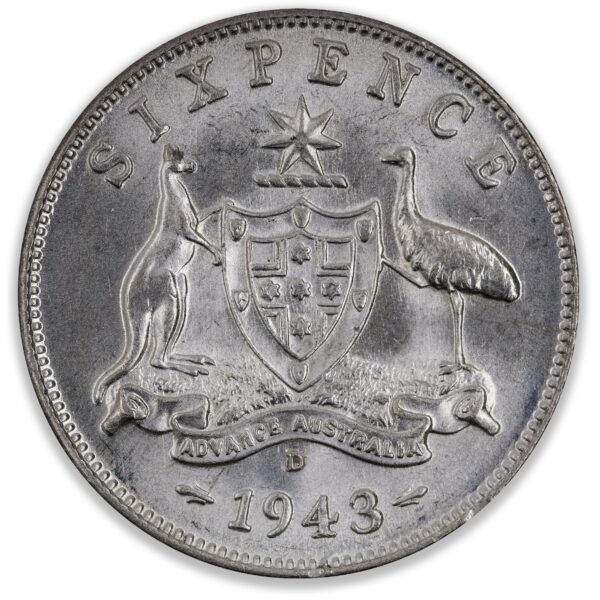 1943D Australian Sixpence Choice Uncirculated 1943D Australian Sixpence