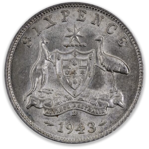 1943D Australian Sixpence Uncirculated 1943D Australian Sixpence