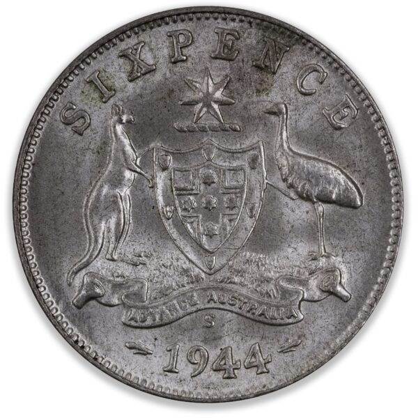 1944S Australian Sixpence Choice Uncirculated 1944S Australian Sixpence
