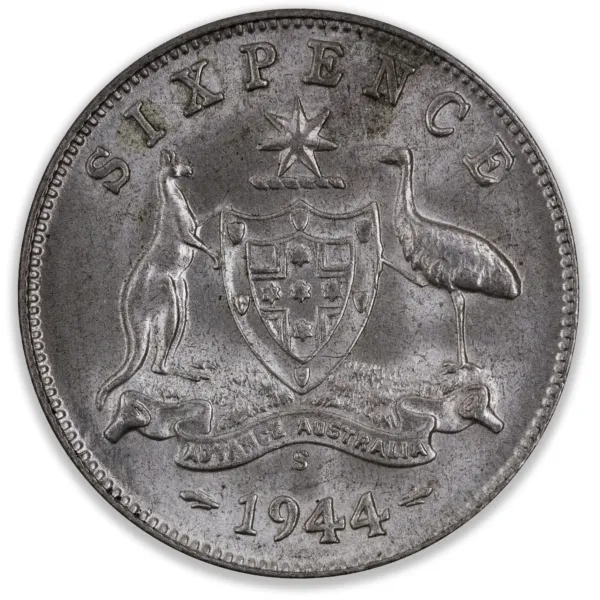 1944S Australian Sixpence Choice Uncirculated 1944S Australian Sixpence