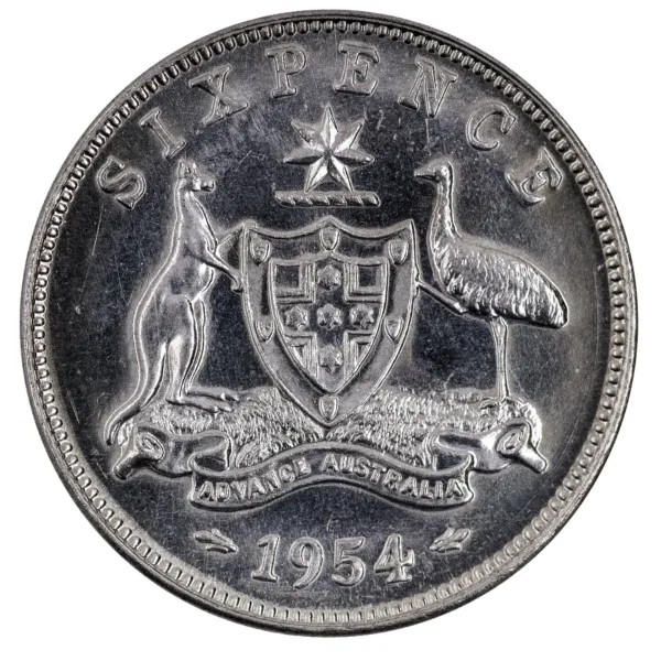 200329-Reverse 1954 Australian Sixpence Nice Uncirculated 1954 Australian Sixpence