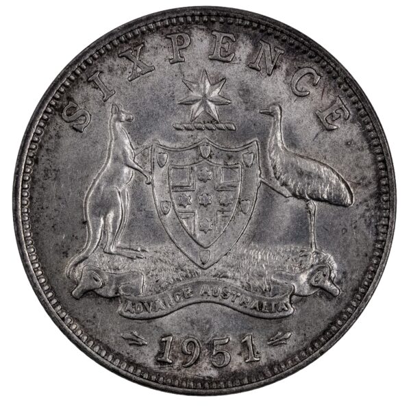 1951M Australian Sixpence Uncirculated 1951M Australian Sixpence Uncirculated