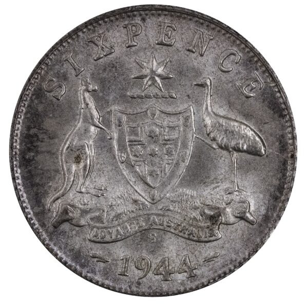 1944S Australian Sixpence Choice Uncirculated 1944S Australian Sixpence