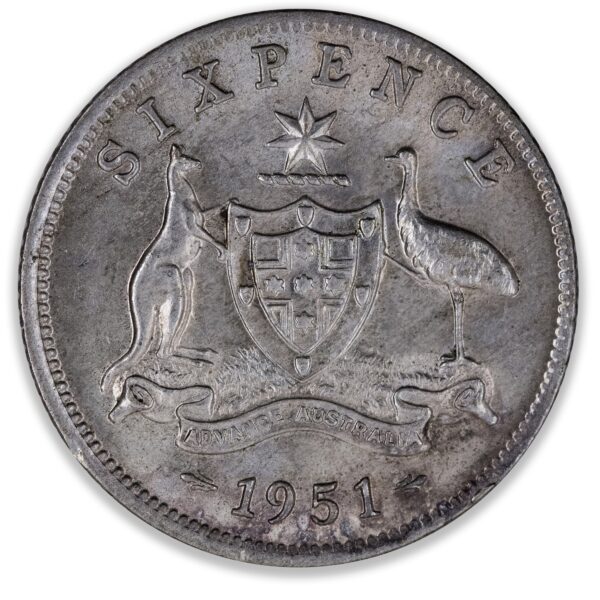 1951M Australian Sixpence Uncirculated 1951M Australian Sixpence Uncirculated