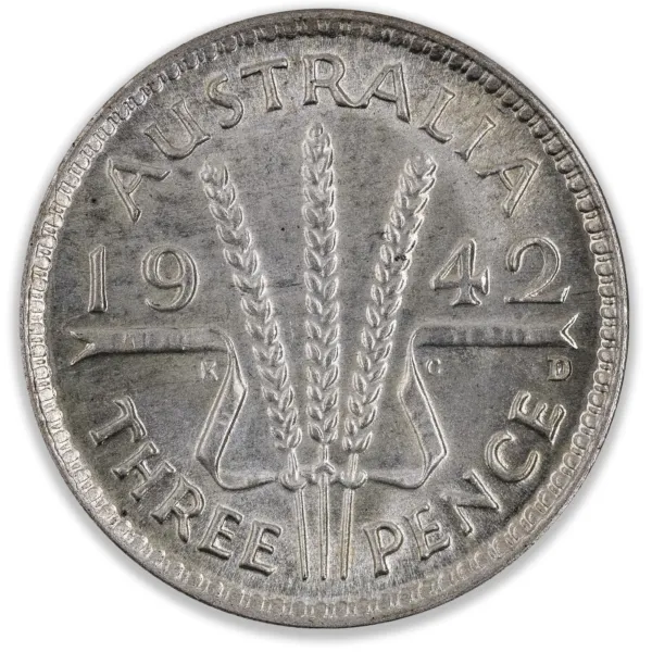 200398-Reverse 1942D Australian Threepence Choice Uncirculated 1942D Australian Threepence Choice Uncirculated