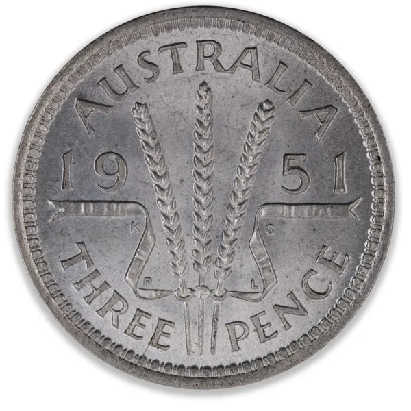 200401-Reverse 1951PL Australian Threepence Choice Uncirculated 1951PL Australian Threepence