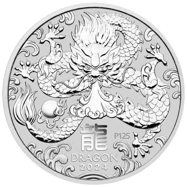 Silver Coin Front P125 (1) 2024 1oz Perth Mint Silver Lunar Dragon Coin Series 3 2024 1oz Perth Mint Silver Lunar Dragon Coin Series 3