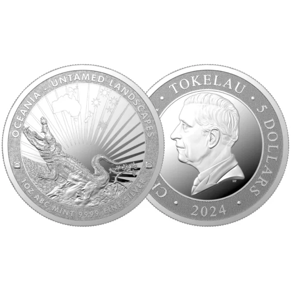 1017192091 - Together 1oz ABC Mint Silver Crocodile Untamed Landscapes Series 2024 1oz ABC Mint Silver Crocodile Untamed Landscapes Series (Coin Cap)