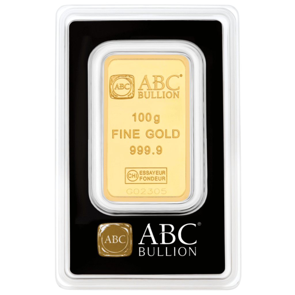 100g ABC Gold Minted Bar - Jaggards