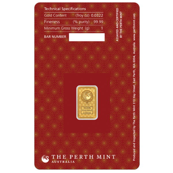 1g Perth Mint Lakshmi Gold Minted Bar Lakshmi
