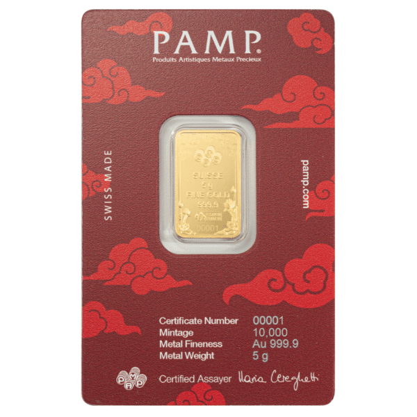 2025 5g Gold Bar - PAMP Good Luck: Yellow Dragon 2025 5g Gold Bar - PAMP Good Luck: Yellow Dragon