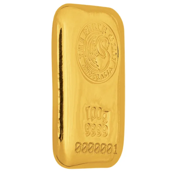 101880 - Edge 100g Perth Mint Gold Cast Bar 100g Perth Mint Gold Cast Bar