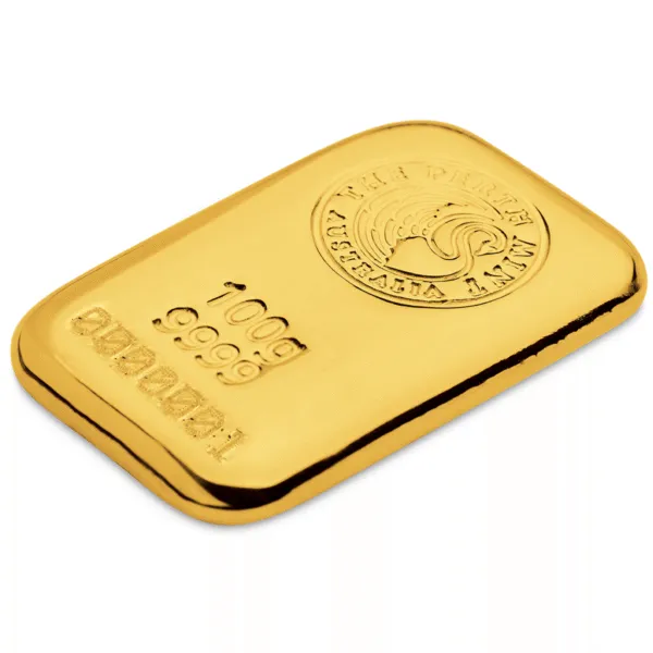 101880 - Flat Lay 100g Perth Mint Gold Cast Bar 100g Perth Mint Gold Cast Bar