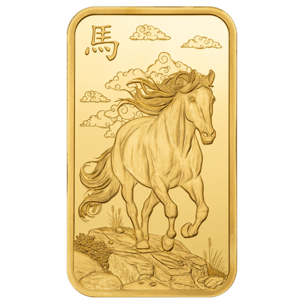 1oz gold (5) 2026 1oz PAMP Lunar Legend of the 1,000 Mile Horse Gold Minted Bar 2026 1oz PAMP Gold Lunar Horse Minted Bar